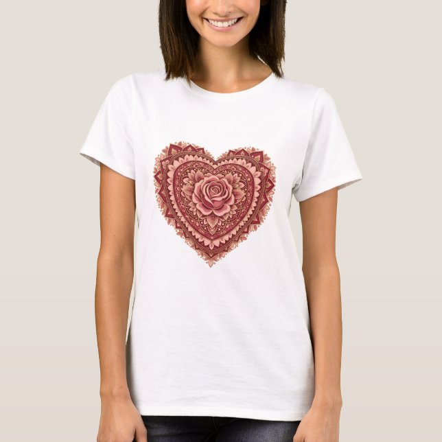 Camiseta Mandala de Rosa Coração de Amor (Frente)