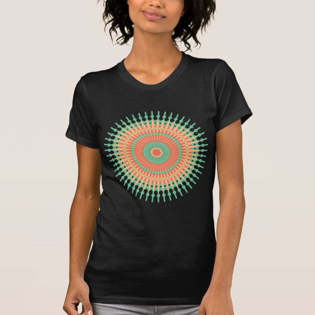 Camiseta Mandala design verde, laranja indiano (Frente)