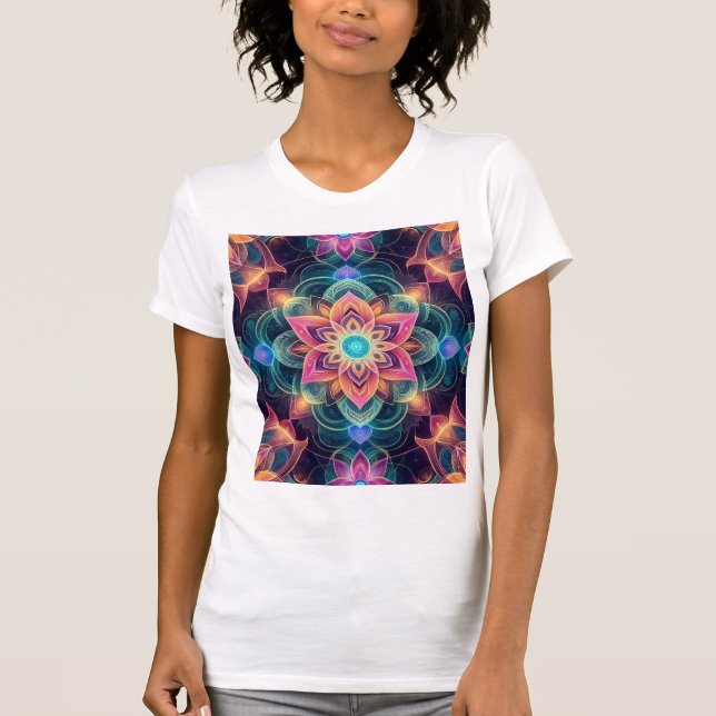 Camiseta Mandala Etéreo em Flor — Lótus Psicodélico (Frente)