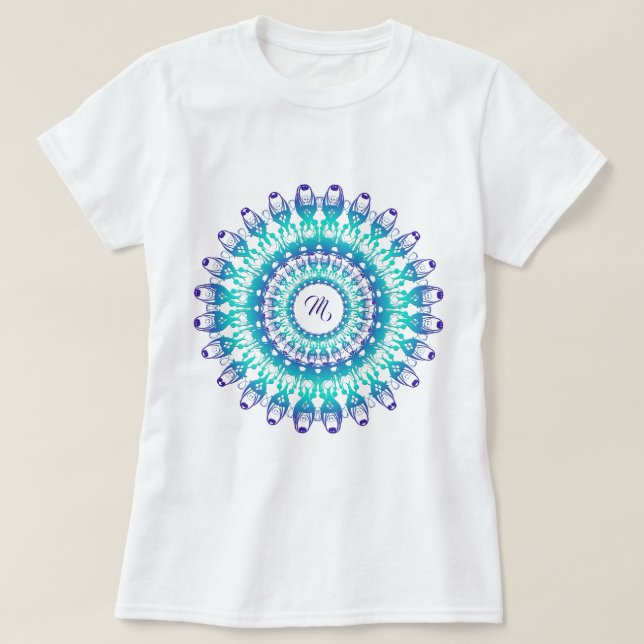 Camiseta Mandala étnica da cerceta. monograma (Frente do Design)