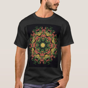 Camiseta Mandala Floral: vermelha, vindima amarela.