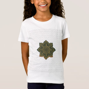 Camiseta Mandala Flower Art. Verde Dourado Decor Zen
