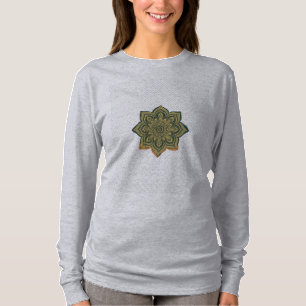 Camiseta Mandala Flower Art. Verde Dourado Decor Zen