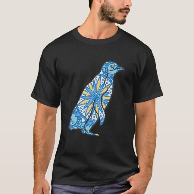 Camiseta Mandala Penguin Padrão Geométrico Mandala Animal (Frente)