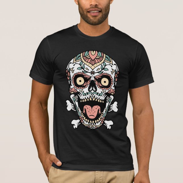 Camiseta Mandala Skull T-Shirt | Boho Gothic Skull Art Tee (Frente)