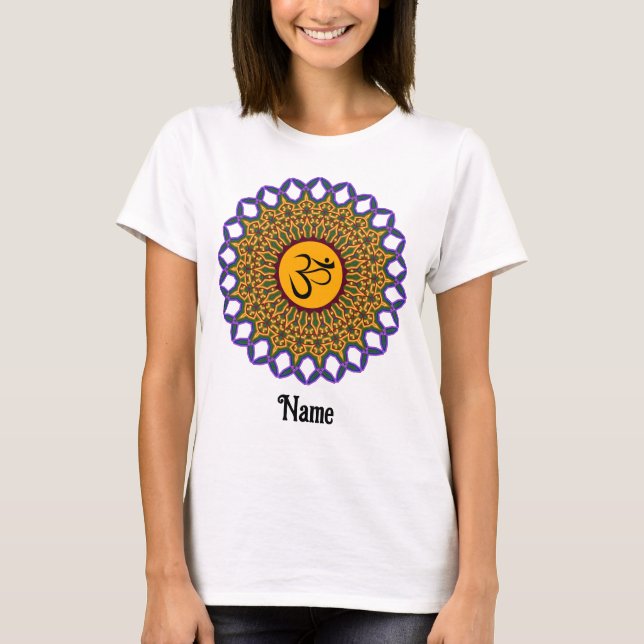 Camiseta Mandala Yoga Om Peacock Espiritual Personalizado (Frente)