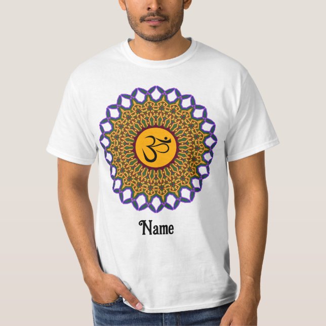 Camiseta Mandala Yoga Om Peacock Espiritual Personalizado (Frente)