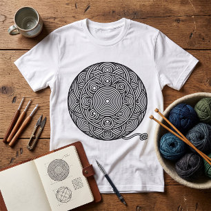 Camiseta Mandalas de Bola de Fio Preto e Branco