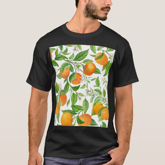 Camiseta Mandarina: Padrão Colorido Tropical (Frente)