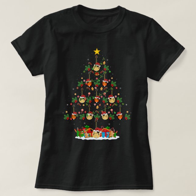 Camiseta Mandolin Lover Xmas Tree Luzes Papais noeis Engraç (Frente do Design)