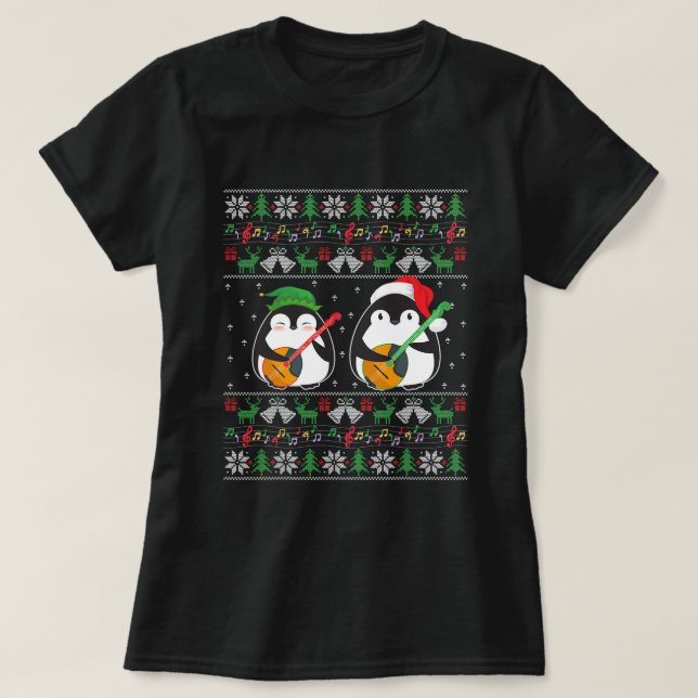 Camiseta Mandolin Ugly Christmas Sweater Elf Papais noeis P (Frente do Design)