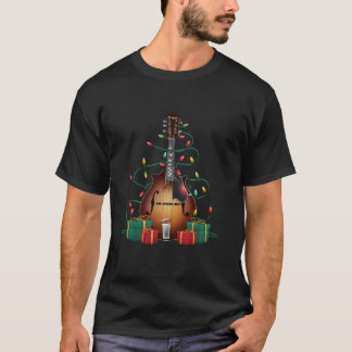 Camiseta Mandolin Xmas Lighting Papais noeis Musical Mandol