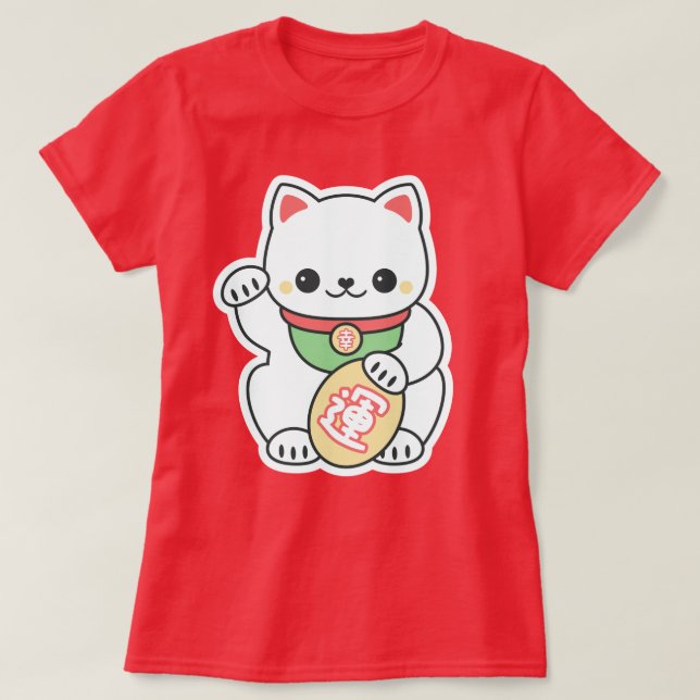 Camiseta Maneki branco bonito Neko (Frente do Design)