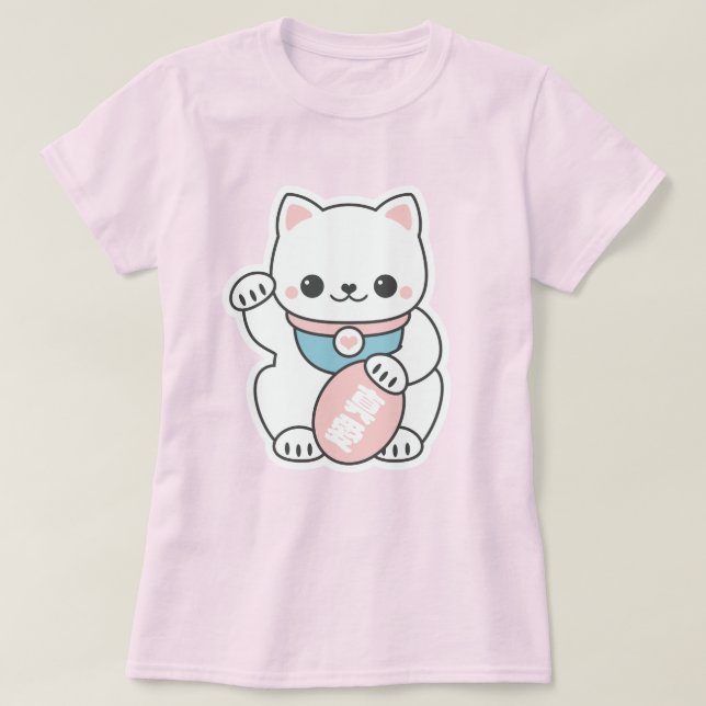 Camiseta Maneki cor-de-rosa Neko (Frente do Design)