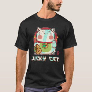 Camiseta Maneki Neko acenando sortudo gato felino sortudo K