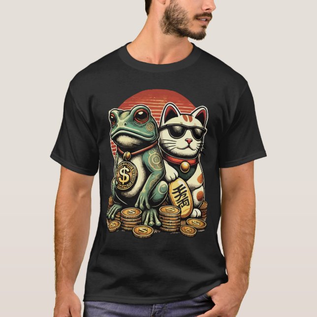 Camiseta Maneki Neko e Jin Chan - sorte e prosperidade (Frente)