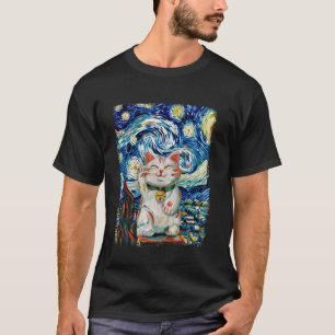 Camiseta Maneki Neko Gato Japonês Estrela da Sorte Noite Pi