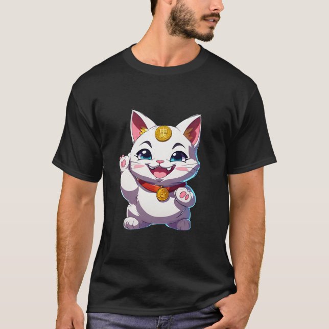Camiseta Maneki neko Gato Sortudo Que Salva Gato Direto (Frente)