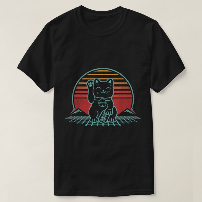 Camiseta Maneki Neko Japonês Gatos Sortudos Retro-Estético  (Frente do Design)