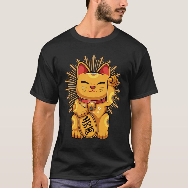 Camiseta Maneki Neko Japonês Sortudo Cat Kawaii Koban Feng  (Frente)