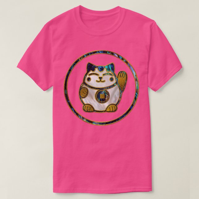 Camiseta Maneki Neko Lucky cat em pérola e abalone (Frente do Design)
