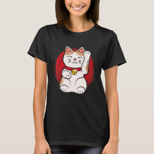 Camiseta Maneki Neko Lucky Cat Estátua acenando Estilo Japo