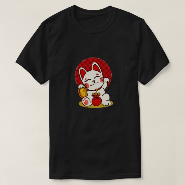 Camiseta Maneki Neko, o gato acenando (Frente do Design)