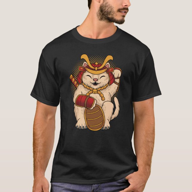 Camiseta Maneki Neko Samurai Japanese Lucky Cat Lucky Money (Frente)