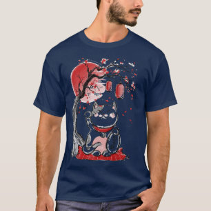 Camiseta maneki neko sortudo braço acenando com o gato verm