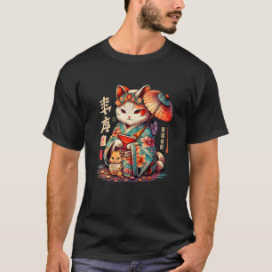 Camiseta Manekineko Geisha Higasa Geisha Umbrella Yukata Ki