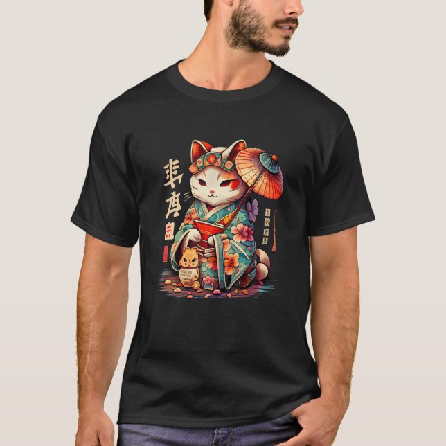 Camiseta Manekineko Geisha Higasa Geisha Umbrella Yukata Ki (Frente)