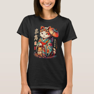 Camiseta Manekineko Geisha Higasa Geisha Umbrella Yukata Ki