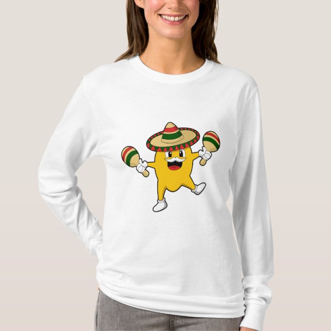 Camiseta Manga como Músico com Maraca (Frente)