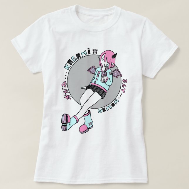 Camiseta manga demónio girl pink (Frente do Design)
