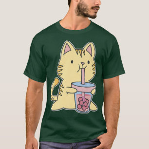 Camiseta Manga Kitten Japonês Fita Cute Bble Tea Gatinho Ka