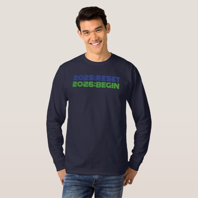 Camiseta Manga Longa 2025:RESET/2026:BEGIN (Frente Completa)