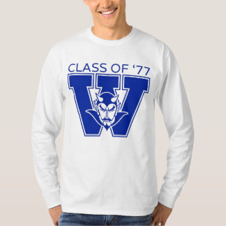 Camiseta Manga Longa Branca da Turma de 1977 da Wa