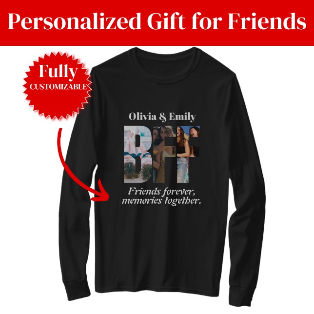 Camiseta Manga Longa Colagem de Fotos da BFF (BFF Photo Collage Long Sleeve T-Shirt Gift for Friend)