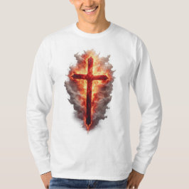 Camiseta Manga Longa com Cruz Cristã Flamejante Ma