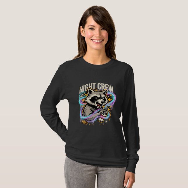 Camiseta Manga Longa do Guaxinim da Equipe Noturna (Frente Completa)