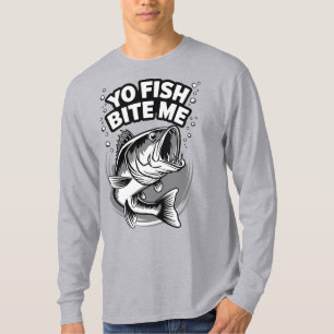 Camiseta Manga Longa Engraçada de Pesca Yo Fish Bi