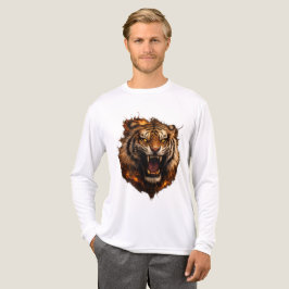 Camiseta Manga Longa Gráfica de Tigre Rugindo em C