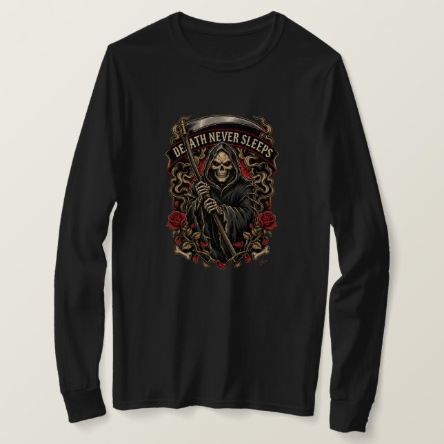Camiseta Manga Longa Morte Nunca Dorme (Frente do Design)