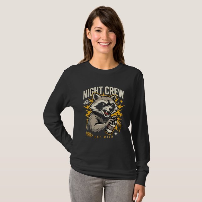 Camiseta Manga Longa Night Crew Raccoon (Frente Completa)