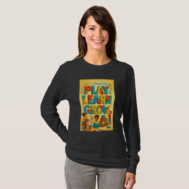 Camiseta Manga Longa Tipografia Brincar Aprender C (Frente Completa)