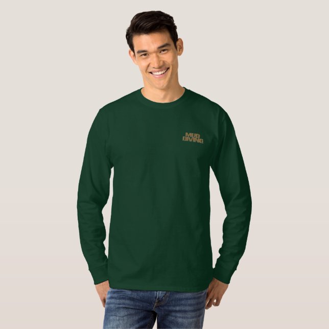 Camiseta manga longa verde escuro com bolso para m (Frente Completa)