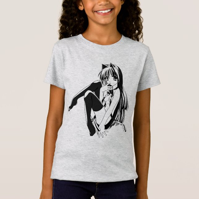 Camiseta Manga, Neko Catgirl Furry Kawaii Loli (Frente)