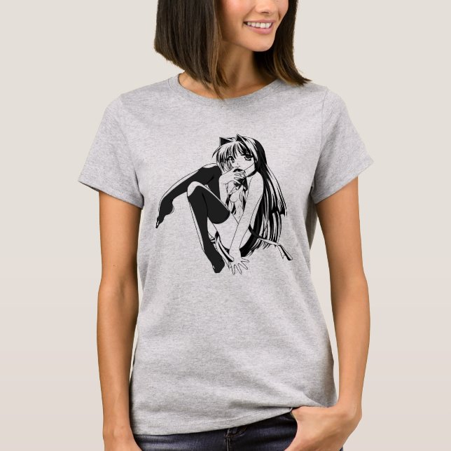 Camiseta Manga, Neko Catgirl Furry Kawaii Loli (Frente)