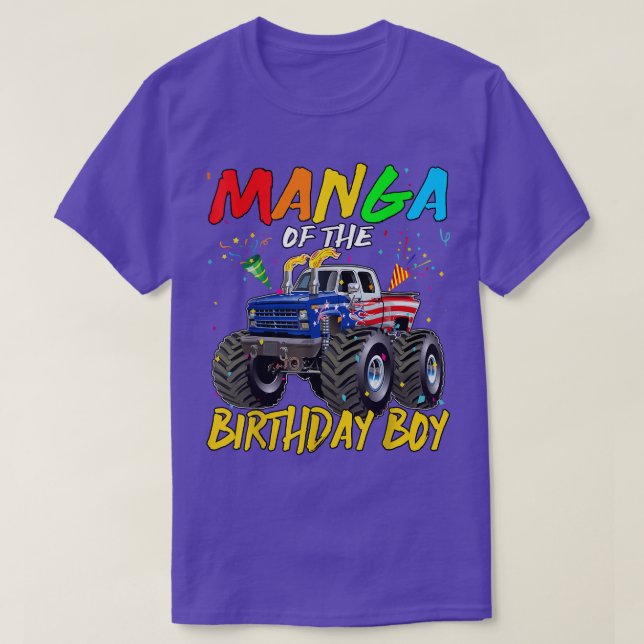 Camiseta Manga The Birthday Boy Monster Truck Birthday Part (Frente do Design)