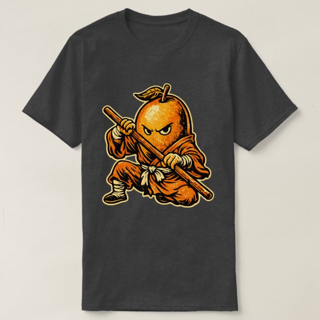 Camiseta Mango Monk — Funny Tropical Fruit Shaolin Warrior  (Frente do Design)